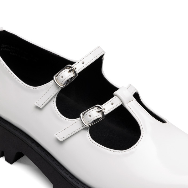 Double-strap Mary Jane Chunky Pumps - WHITE-PU - 5